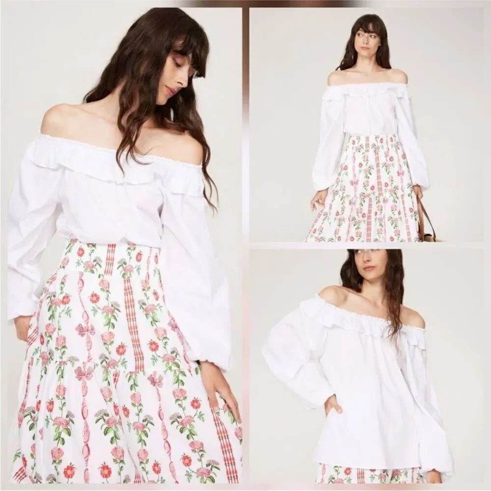 HILL HOUSE X RTR | Lena White Off-Shoulder Blouse w/ Ruffle Women’s Size Small